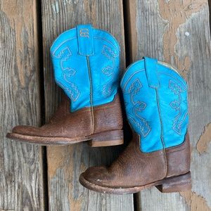 Little kids size 6 aqua and brown cowboy cowgirl boots Anderson Bean Boot Co